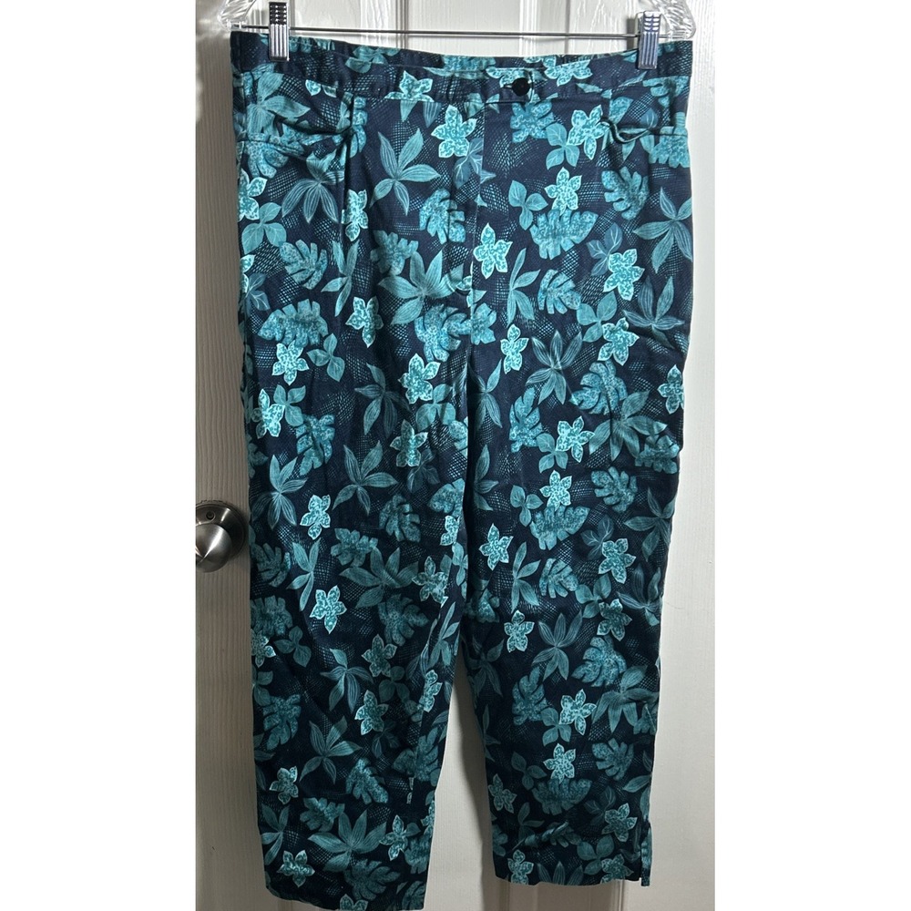 SAG HARBOR Stretch Dress‎ Pants / Capris Women's Plus 18W Blue Floral High Rise